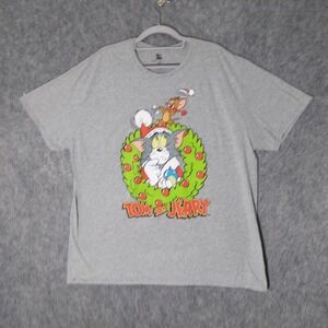 Tom And‎ Jerry Men Christmas T Shirt 2Xl Gray Graphic Santa Holiday Short Sleeve